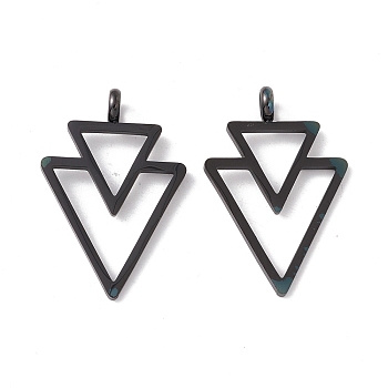 304 Stainless Steel Pendants, Double Triangle, Electrophoresis Black, 34.5x23x6mm, Hole: 4mm