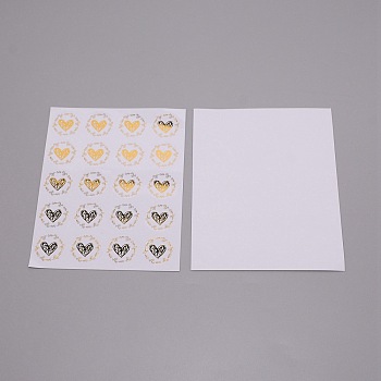 Self Adhesive Stickers, Round with Heart Pattern, for DIY Valentine's Day & Birthday Gift Box Baking Sticker, Gold, 18.2x14.5x0.02cm