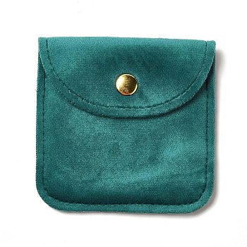 Velvet Jewelry Storage Pouches, Square Jewelry Bags with Golden Tone Snap Fastener, for Earring, Rings Storage, Teal, 8x8x0.75cm