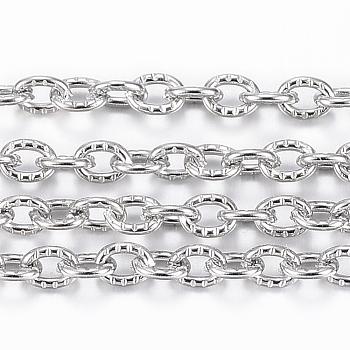 304 Stainless Steel Textured Cable Chains, with Spool, Unwelded, Oval, Stainless Steel Color, 3x2.4x0.6mm, about 32.8 Feet(10m)/roll