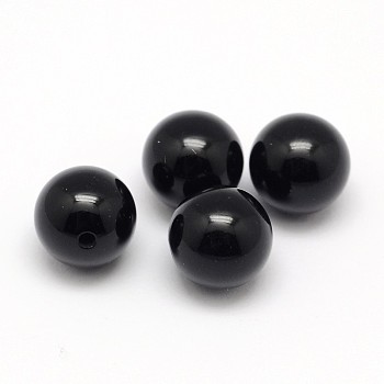 Natural Black Onyx Beads, Half Drilled, Round, Dyed & Heated, 8mm, Hole: 1.5mm