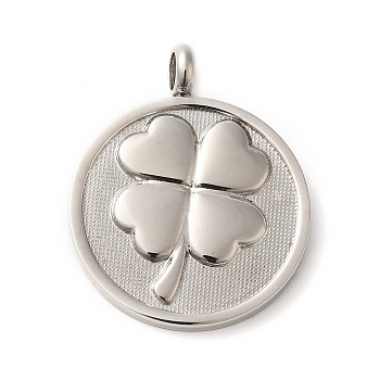 304 Stainless Steel Pendants,  Stainless Steel Color, Flat Round, Clover, 31x25x2mm, Hole: 4mm