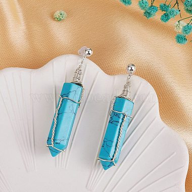 Synthetic Turquoise Bullet Dangle Stud Earrings(EJEW-PH01406-02)-5