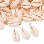 100Pcs Natural Cowrie Shell Pendants, Shell Charms with Eco-Friendly Copper Wire, Real 18K Gold Plated, 27~30x14~15x7~7.5mm, Hole: 4mm(FIND-PH0021-26)