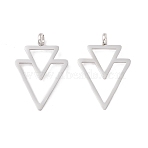 Non-Tarnish 304 Stainless Steel Pendants, Double Triangle, Stainless Steel Color, 34.5x23x6mm, Hole: 4mm(STAS-P308-01P)