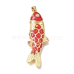 Brass Enamel Pendants, Fish Charms, Cadmium Free & Lead Free, Rack Plating, Long-Lasting Plated, Real 18K Gold Plated, Red, 49x17x6.5mm, Hole: 4x4mm(KK-CBAEEA8-09A-G)