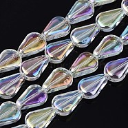 Electroplate Glass Beads Strands, AB Color, Teardrop, Clear AB, 11x8x3.5mm, Hole: 0.9mm, about 59~61pcs/strand, 24.80 inch~ 25.59 inch(63~65cm)(EGLA-S188-15-B04)