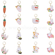 Rabbit Carrot Cat Alloy Enamel Pendant Decoration, 304 Stainless Steel Leverback Hoop Charms, Mixed Color, 25~33mm, 8 style, 2pc/style, 16pcs/set(HJEW-SW00032)