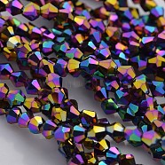 Faceted Bicone Electroplate Glass Beads Strands, Full Rainbow Plated, Indigo, 4x4mm, Hole: 1mm, about 115~118pcs/strand, 18.5 inch(EGLA-P016-4mm-F03)