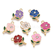 Barrel Plating Alloy Pendants, with Enamel and Rhinestone, Cadmium Free & Nickel Free & Lead Free, Flower, Light Gold, Mixed Color, 18.5x11.5x2.5mm, Hole: 1.6mm(X-ENAM-T011-205)