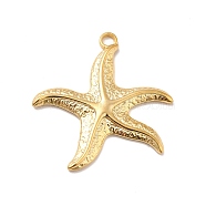 Ion Plating(IP) 304 Stainless Steel Pendants, Starfish Charms, Real 18K Gold Plated, 37x35x3mm, Hole: 3mm(STAS-I197-019G)