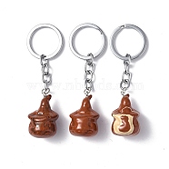 Natural Red Jasper Keychains, with Iron Keychain Clasps, Ghost, 8cm(KEYC-P011-04P-03)