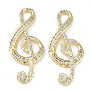 Rack Plating Brass Micro Pave Clear Cubic Zirconia Pendants, Long-Lasting Plated, Lead Free & Cadmium Free, Music Note, Real 18K Gold Plated, 39.5x17x3mm(KK-K341-45G)