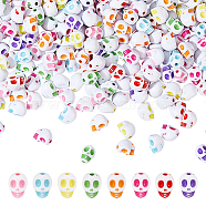 555Pcs Halloween Opaque Resin Beads, Skull, Mixed Color, 7.5x10x8mm, Hole: 1.6mm(FIND-AR0002-64)