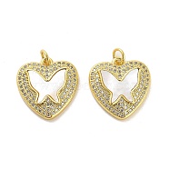 Brass Micro Pave Clear Cubic Zirconia Pendants, with Shell, Jump Rings, Real 18K Gold Plated, Butterfly, 18.5x18x4.5mm, Hole: 4.5mm(KK-K365-04H-G)