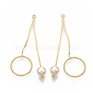 Brass Pendants, with ABS Plastic Imitation Pearl, Nickel Free, Real 18K Gold Plated, Ring, 49x14.5x1mm, Hole: 1.5mm(KK-T051-14G-NF)