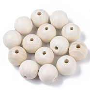 Unfinished Natural Wood Beads, Macrame Beads Large Hole, Waxed Wooden Beads, Smooth Surface, Round, Floral White, 30mm, Hole: 6~7mm(X-WOOD-S651-A30mm-LF)