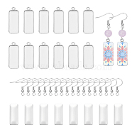 DIY Dangle Earring Making, with 304 Stainless Steel Pendant Cabochon Settings and 304 Stainless Steel Earring Hooks, Rectangle, Stainless Steel Color, Tray: 10x25mm, 30x11x2mm, Hole: 2mm, 20x19x3mm, Hole: 2mm, Pin: 0.7mm(DIY-UN0001-24P)