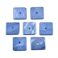 Spray Painted Natural Freshwater Shell Beads, Square, Cornflower Blue, 15~16x15~16x2mm, Hole: 1.6mm(X-SHEL-S276-108A)