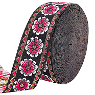Polyester Ethnic Style Lace Ribbon, DIY Clothing Accessories, Flat with Flower Pattern, Camellia, 33mm, about 10m/roll(OCOR-WH0067-48B)