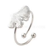 304 Stainless Steel Open Cuff Ring, Leaf, Stainless Steel Color, Inner Diameter: 17.8mm(RJEW-M167-10E-P)