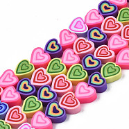 Handmade Polymer Clay Beads Strands, for DIY Jewelry Crafts Supplies, Heart, Mixed Color, 7.5~11x7~11x4~5mm, Hole: 1.8mm, about 40pcs/strand, 13.39 inch~14.17 inch(34~36cm)(X-CLAY-N008-050)