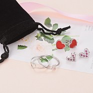 Valentine's Day Jewelry Sets, with Brass Finger Rings, Brass Micro Pave Cubic Zirconia Stud Earrings and Brass Enamel Stud Earrings, Heart, Platinum(SJEW-X0010-01P)