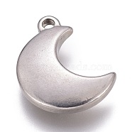 304 Stainless Steel Charms, Moon, Stainless Steel Color, 14x11x3mm, Hole: 1.4mm(STAS-H119-04P)
