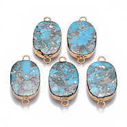 Synthetic Gold Line Imperial Jasper Links connectors, with Light Gold Plated Brass and Iron Loops, Oval, Deep Sky Blue, 30x16x5mm, Hole: 2mm(G-R457-12)