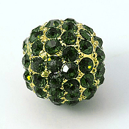Alloy Rhinestone Beads, Grade A, Round, Golden Metal Color, Emerald, 10mm(X-RB-A034-10mm-A08G)