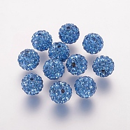 Polymer Clay Rhinestone Beads, Grade A, Round, Pave Disco Ball Beads, Light Sapphire, 10x9.5mm, Hole: 1.5mm(X-RB-K050-10mm-C23)