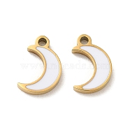 Ion Plating(IP) 316L Surgical Stainless Steel Charms, with Enamel, Real 18K Gold Plated, Moon Charm, White, 9x6x1.5mm, Hole: 1.4mm(STAS-D035-10G)