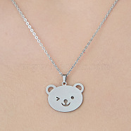 201 Stainless Steel Hollow Bear Pendant Necklace, Stainless Steel Color, 17.72 inch(45cm)(NJEW-OY001-96)