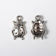 Tibetan Style Alloy Pendants, Ladybug, Lead Free and Cadmium Free, Antique Silver, 17.5x11x4mm, Hole: 2mm(LF10932Y)