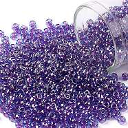 TOHO Round Seed Beads, Japanese Seed Beads, (252) Inside Color Aqua/Purple Lined, 8/0, 3mm, Hole: 1mm, about 1110pcs/50g(SEED-XTR08-0252)