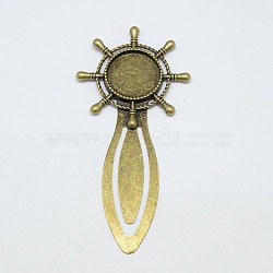 Tibetan Style Helm Bookmark Cabochon Settings, Cadmium Free & Nickel Free & Lead Free, Antique Bronze, Tray: 18mm, 84x40x4mm(X-TIBE-S163-AB-NR)