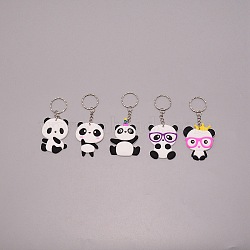 PVC Keychain, with Platinum Iron Findings, Panda, Mixed Color, 10.3cm(KEYC-WH0029-01)
