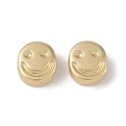 Brass Beads, Smiling Face, Real 18K Gold Plated, 6x5x2.5mm, Hole: 0.8mm(KK-G497-23G)