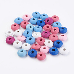 Natural Wood Beads, Dyed, Rondelle, Mixed Color, 12x6mm, Hole: 3mm, about 2170pcs/500g(WOOD-Q030-60)