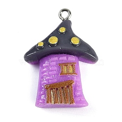 Halloween Theme Resin Pendants, with Platinum Iron Findings, Haunted House, 31.5x22.5x8mm, Hole: 2mm(RESI-M046-01C)