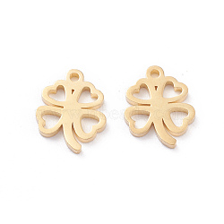 304 Stainless Steel Charms, Laser Cut, Clover, Golden, 12.5x10x1mm, Hole: 1.2mm(STAS-I151-14G)