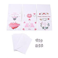 Rectangle Paper Greeting Cards, with Rectangle Envelope and Flat Round Self Adhesive Paper Stickers, Valentine's Day Wedding Birthday Invitation Card, Mixed Patterns, 198x149x0.3mm(DIY-F096-17)