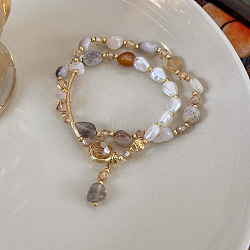 Natural Mixed Stone Nugget Beaded Double Layer Wrap Bracelet(EM6943)