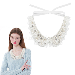 Plastic Pearl & Crystal Rhinestone Flower Colllar, Polyester Bowknot False Collar, Neckline Trim Clothes Sewing Applique Edge, White, 310x51x8mm(AJEW-WH0326-08B)