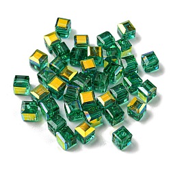 Electroplate Glass Beads, Faceted, Cube, Sea Green, 5.5x5.5x5.5mm, Hole: 1.6mm , 100pcs/bag(EGLA-Z004-04A-01)