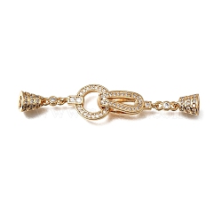 Brass Micro Pave Clear Cubic Zirconia Fold Over Clasps, Ring, Nickel Free, Real 18K Gold Plated, 54mm(CU-CBA4292-02G)