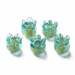 Handmade Gold Foil Lampwork Beads, Jellyfish, Turquoise, 8.5~9.5x8.5mm, Hole: 1~1.5mm(FOIL-T004-04A)