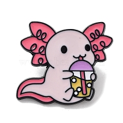 Axolotl with Bubble Tea Alloy Enamel Brooches, Hexagonal Dinosaur Enamel Pins, for Backpack Clothes, Hot Pink, 26x28.5x1.4mm(JEWB-C029-08B-EB)