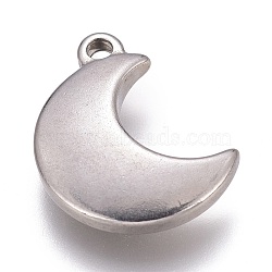 Tarnish Resistant 304 Stainless Steel Charms, Moon, Stainless Steel Color, 14x11x3mm, Hole: 1.4mm(STAS-H119-04P)