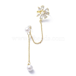 Flower Cubic Zirconia Asymmetrical Earrings, Brass Ear Cuff Wrap Climber Earrings, Crawler Earrings Dangling Chain, with Silver Pins, Golden, 75x1mm, Pin: 0.7mm(EJEW-K088-05G)